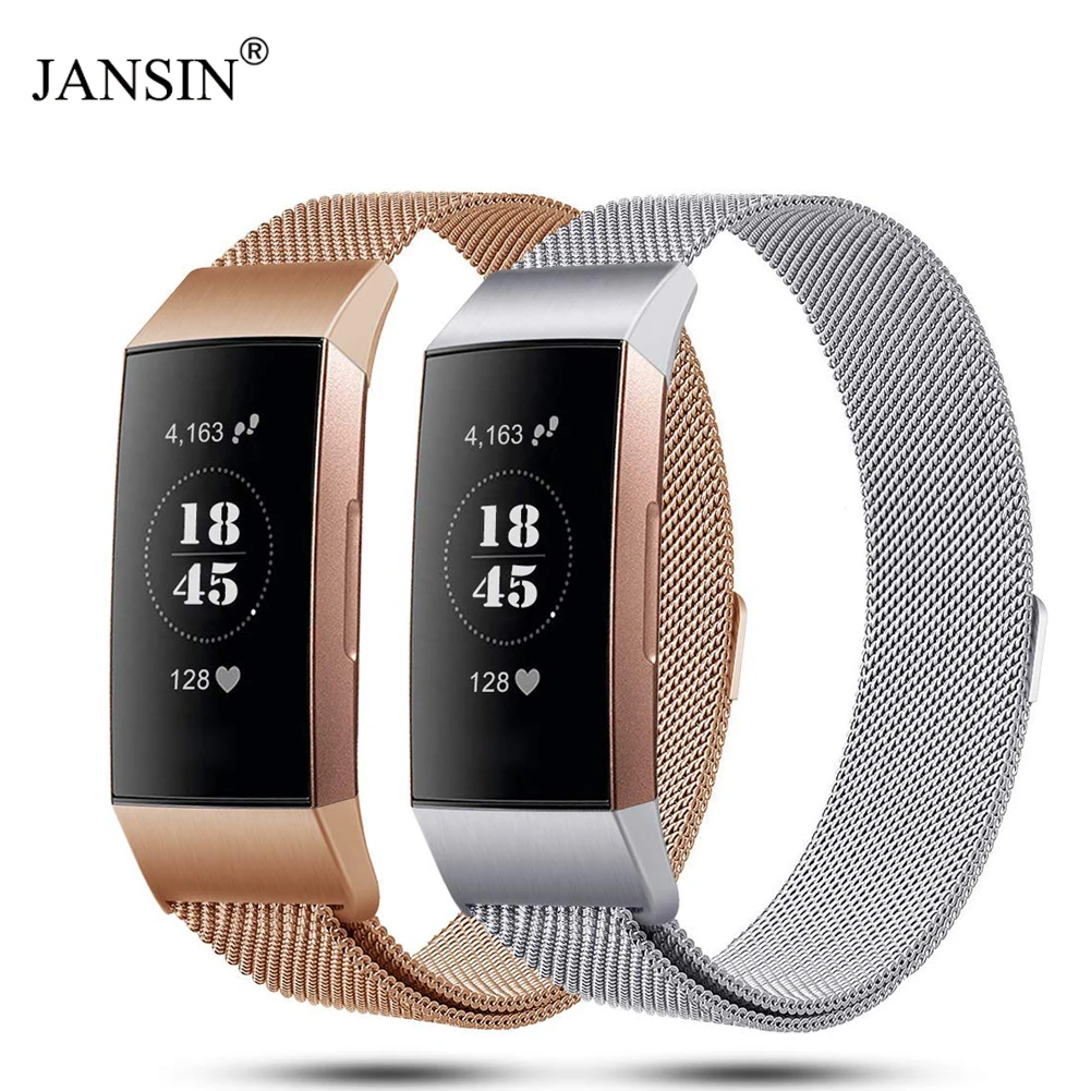 

JANSIN Stainless Steel Magnetic Milanese Loop Band For Fitbit Charge 3 Smart Bracelet Men Women Replacement Wristband Watch Band