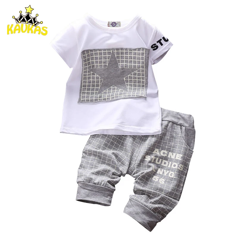 

KAVKAS Baby Boy Clothes Brand Summer Kids Clothes Sets T-Shirt+Pants Suit Star Printed Plaid Clothes Newborn Boys Sport Suits