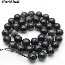4 мм~ 12 мм натуральные черные Ленточные белые вены агат Камень круглые бусины 5 нитей в партии