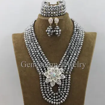 

Big Silver Beads African Jewelry Set Bridal Wedding Necklace Set Bridesmaid Gift Jewelry Set NEW Free Shipping WA009