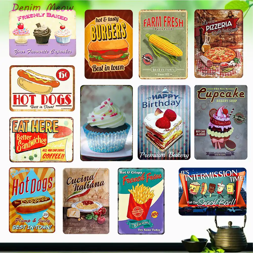 Delicious Food /Hot Dogs /Hamburgers Plaque Metal Vintage Home Decor Popcorn Donuts Bakery Decoration Art Wall Stickers WY15 Delicious Food /Hot Dogs /Hamburgers Plaque Metal Vintage Home Decor Popcorn Donuts Bakery Decoration Art Wall Stickers WY15