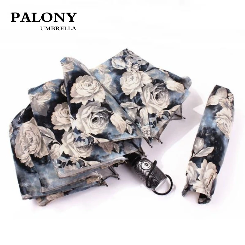 

PALONY Strong Wind Creative Retro Pattern Beautiful Painting Women Rose 3-Folding Automatic Umbrella Sunny And Rainy Umbrella