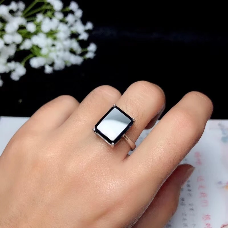 Кольца с натуральным сапфиром, 10x14 мм, 9.0Ct, настоящий драгоценный камень, мужские, унисекс, прямоугольные кольца, 925 пробы, серебро, хорошее ювелирное изделие#1055