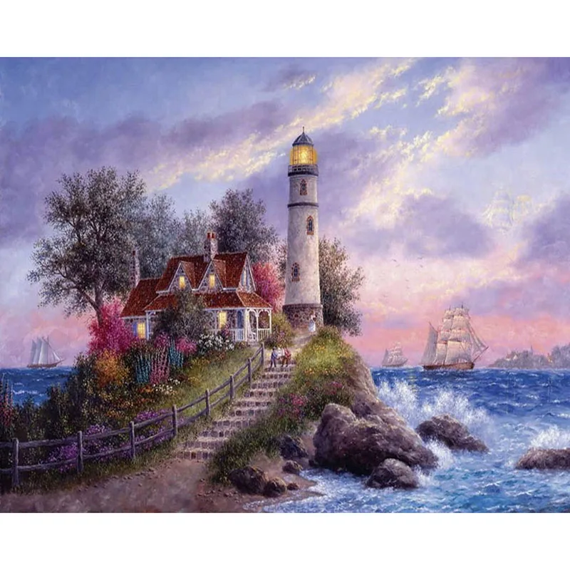 

Square/Round Drill,5D DIY Diamond Painting lighthouse sea 3D Embroidery Cross Stitch Mosaic Full Picture Of Rhinestone Decor