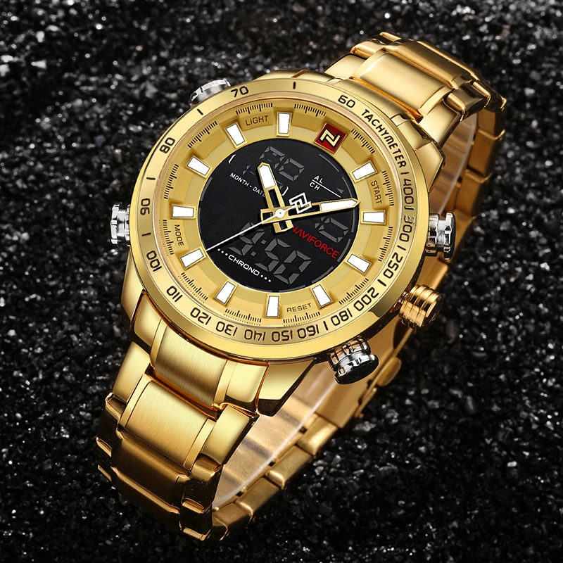 Sports Watch NAVIFORCE Mens Sport Watch Gold Quartz Led Clock Men Waterproof Wrist Watch Male Military Watches