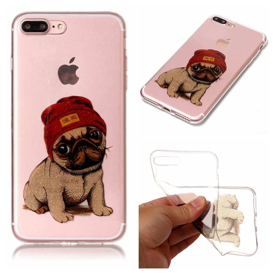 for apple iphone 5g 5s SE 6 6S plus 7 case Flash Glitter Silicone Bling PUG back Transparent phone Cover for iphone 7 plus Coque (7)