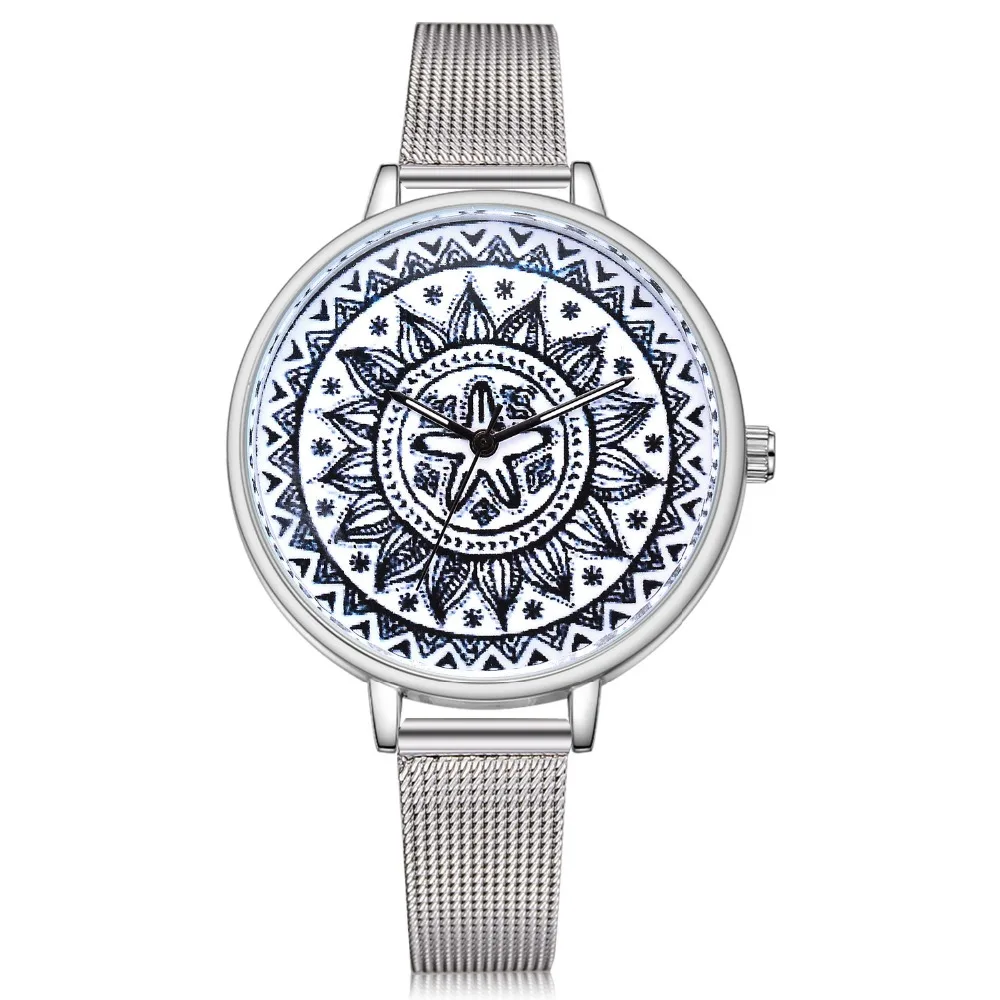 

Best selling mesh belt watch / 3D printing pattern ultra-thin ladies business quartz watch