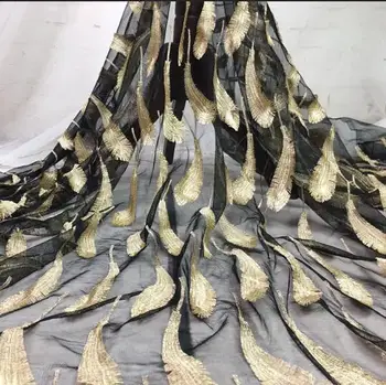 

2Yards High Qulaity Gold African Cord Lace Embroidered Swiss Voile Lace Nigerian Wedding Feather Pattern Tulle Net Lace Fabric