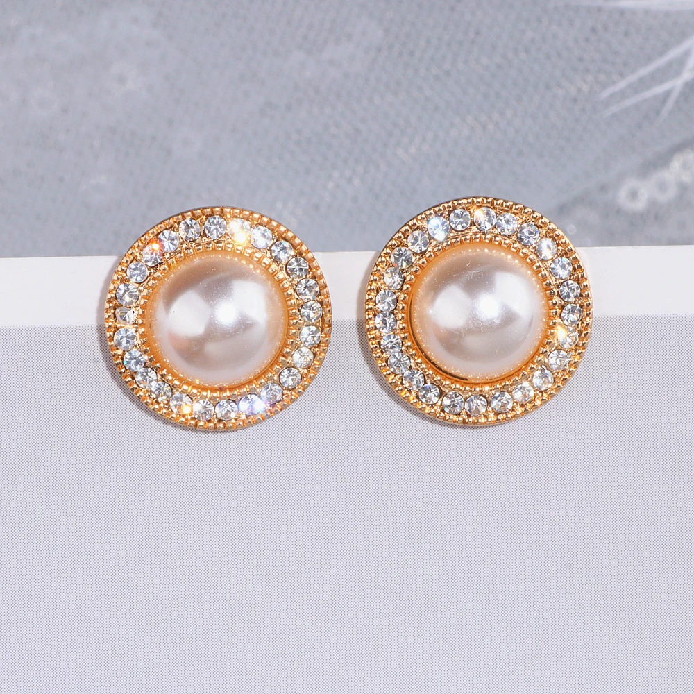 Классические круглые серьги-гвоздики с имитацией жемчуга для женщин, женские свадебные серьги с кристаллами золотого цвета, подарочные украшения для ушей WX216