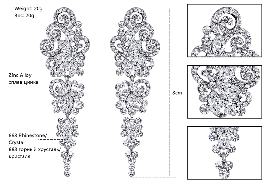 Mecresh Топ кристалл свадебные Висячие серьги для невесты Серебряный Цвет Цветочные Свадебные Длинные серьги обручальное ювелирное изделие EH295