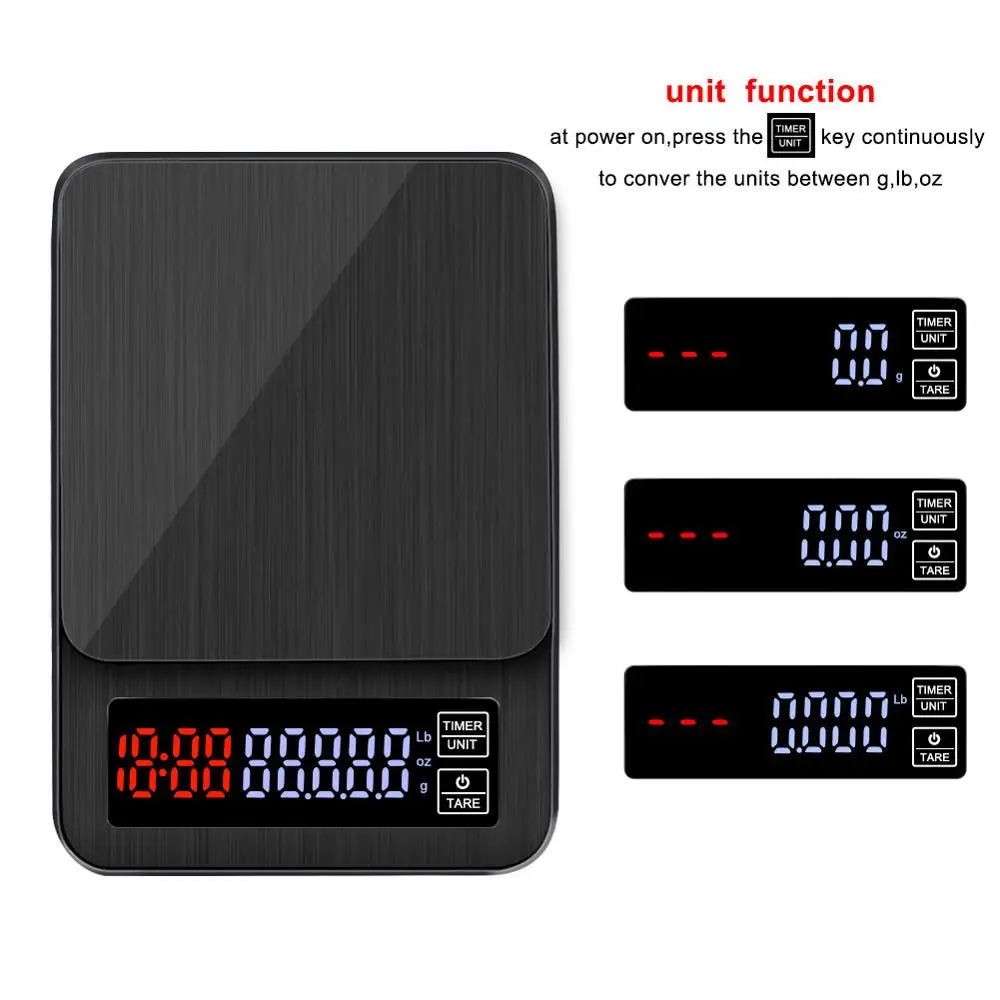 

Mini LCD Digital Electronic Drip Coffee Scale with Timer 3kg/0.1g 5kg/0.1g 10kg/1g Digital Coffee Weight Household Scale CA