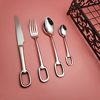 

Hot Sale 4 pcs Silver Hole Dinnerware 304 Stainless Steel Knife Fork Spoon Cutlery Kitchen Food Tableware Flatware Dining Set
