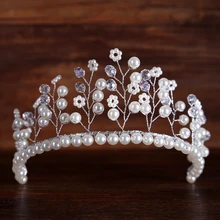 Handmade Silver Bridal Rhinestones Pearl tiara For Wedding Hair Accessories Jewelry Fashion Crystal Pearl Headpiece Hairwear