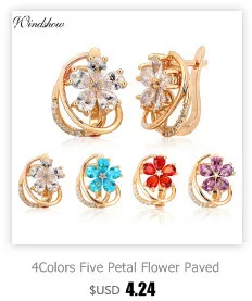 4Colors Five Petal Flower Paved Pear CZ Crystals Huggies Small Hoops Earrings for Women Yellow Gold Color Jewelry New