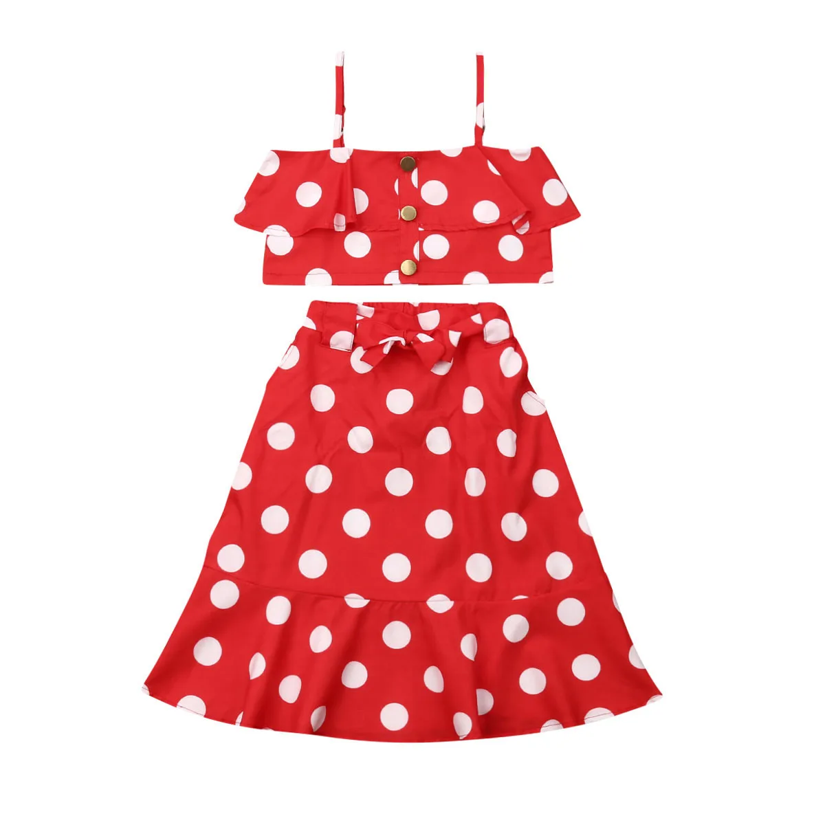 

2Pcs Newborn Infant Baby Girl Bow Dress Clothes Polka Dot Ruffle Tops Sling Skirt Cute Fashion Outfits Set
