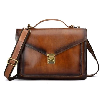 

Vintage Men's briefcase Genuine Leather male Shoulder Bags Engraved Name Handbag Cowhide Laptop Handbag messenger bag Man