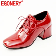 EGONERY/офисные женские туфли-лодочки; Новинка года; сезон весна; стильная недорогая обувь из лакированной искусственной кожи с квадратным носком для студентов; женские туфли-лодочки с перекрестной шнуровкой