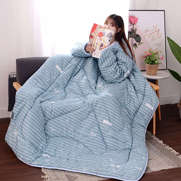 winter Comforters autumn Lazy Quilt with Sleeves family Blanket Cape Cloak Nap Blanket Dormitory Mantle Covered Blanket - Цвет: BLUE