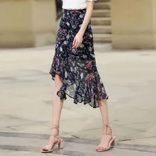 Высококачественная брендовая Шифоновая Юбка Saia, новая летняя юбка с цветочным принтом в виде листьев лотоса, асимметричная длинная юбка размера плюс Faldas