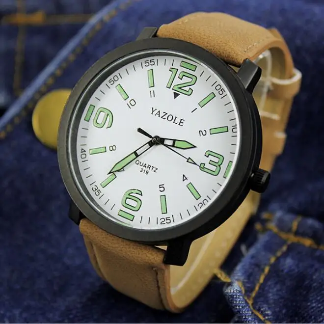 YAZOLE мужские часы светящиеся наручные часы reloj hombre мужские часы erkek kol saati Новинка - Цвет: Brown-White