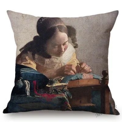 T296-1 Всемирно известная картина маслом Johannes Vermeer девушка с жемчужной серьгой доярка картина маслом диван наволочка чехол для подушки - Цвет: T296-1