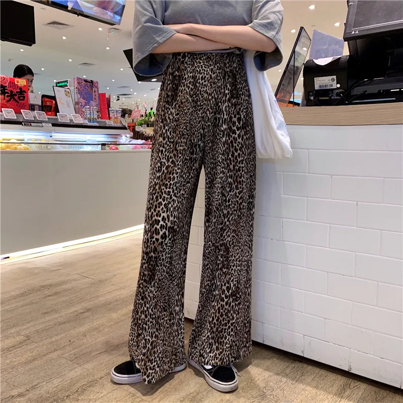 Модные свободные леопардовые брюки Harajuku женские эластичные широкие брюки с высокой талией корейские уличные брюки женские брюки pantalon femme