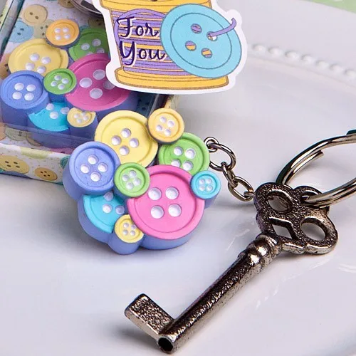 

100 PCS/Lot Key Chain wedding gift Cute as a Button" Round Colorful Baby Shower Favors Keychain Accessories Infant Baptism Gift