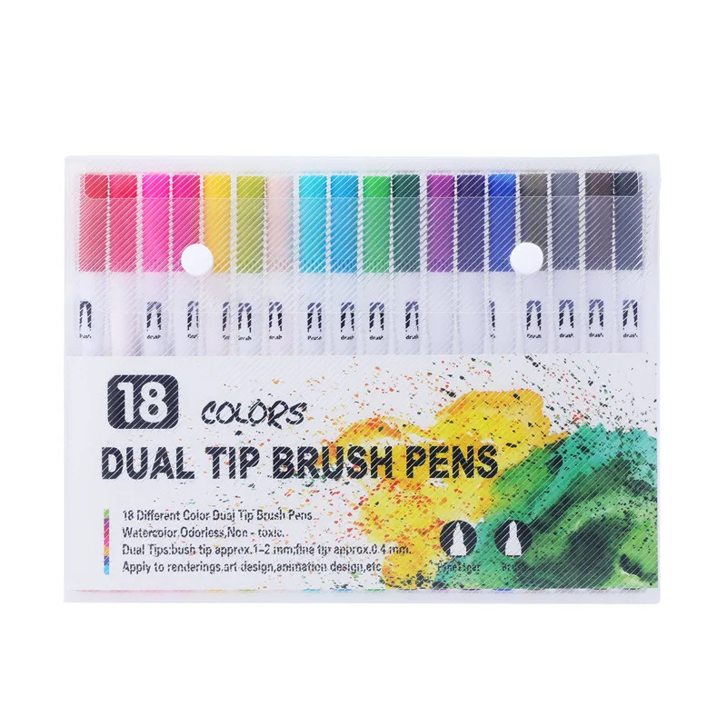 Акварельные ручки с двумя наконечниками для кистей Аниме Манга ручка Fineliner граффити эскиз художественные маркеры для рисования живопись канцелярские принадлежности - Цвет: 18 Colors
