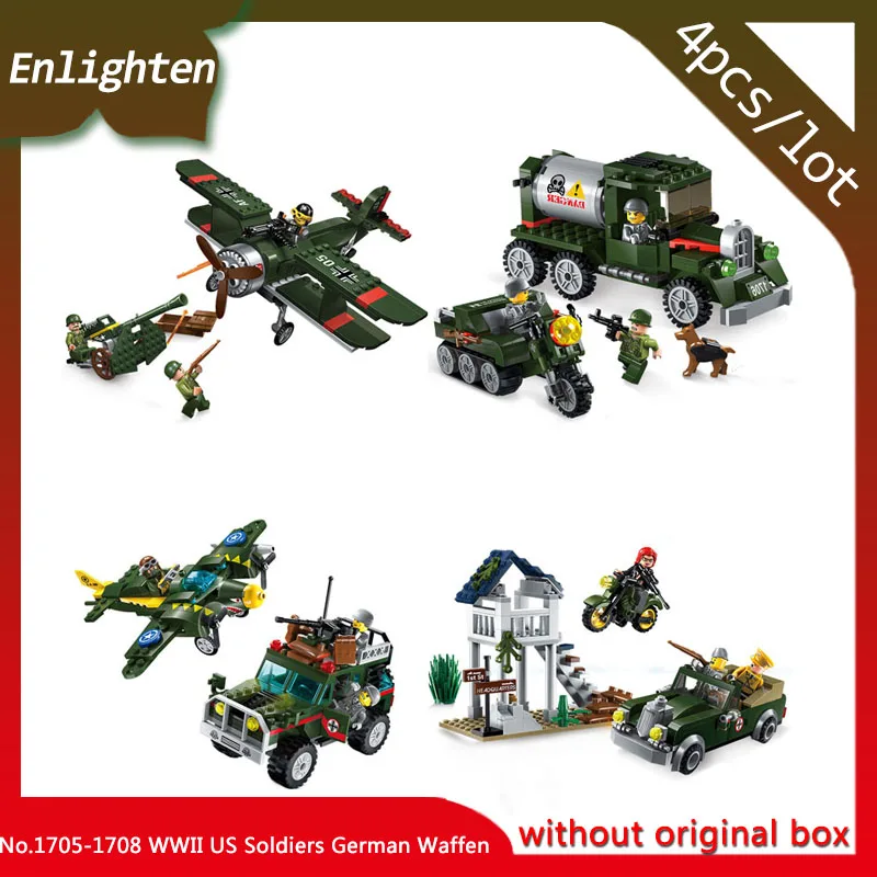 

Enlighten 1705-1708 4pcs/lot Military Series WWII US Soldiers German Waffen Model Building Blocks kids toys Compatible Legoe