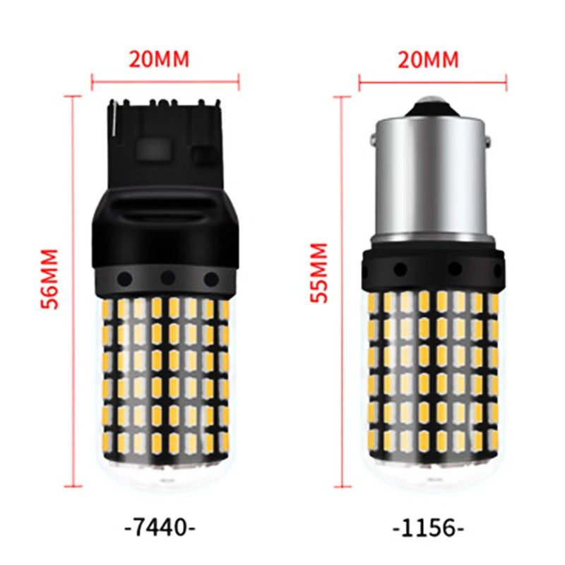 WTS wholesale 50pcs 1156 7440 T20 Car amber Turning Ligh 144 SMD 3014 Auto canbus Tail Reverse Bulb