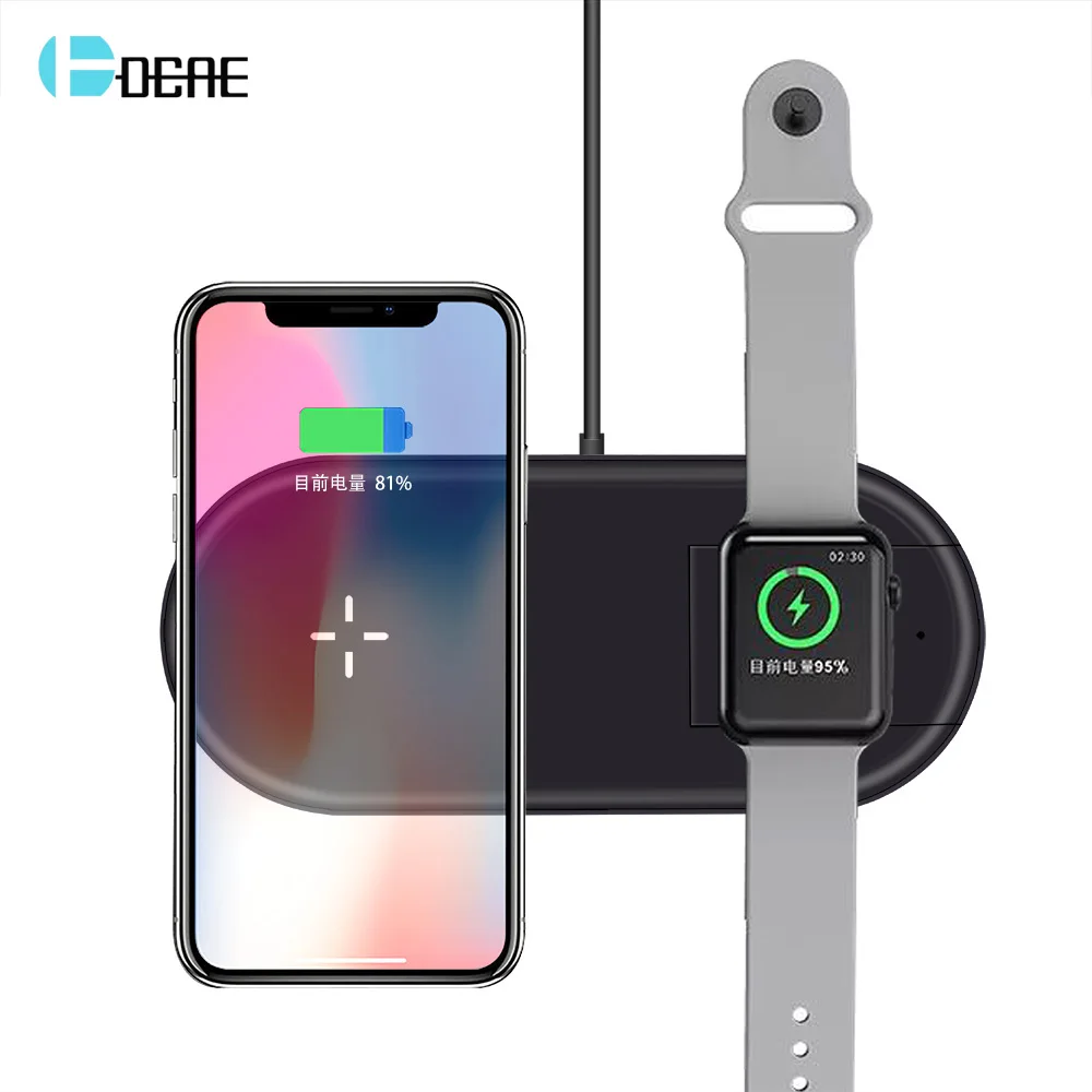 

DCAE 2 in 1 Wireless Charger Qi Fast Charging Pad for Apple Watch 4 3 2 1 For iPhone XS MAX XR X 8 Plus Samsung S9 S8 Note 9 8