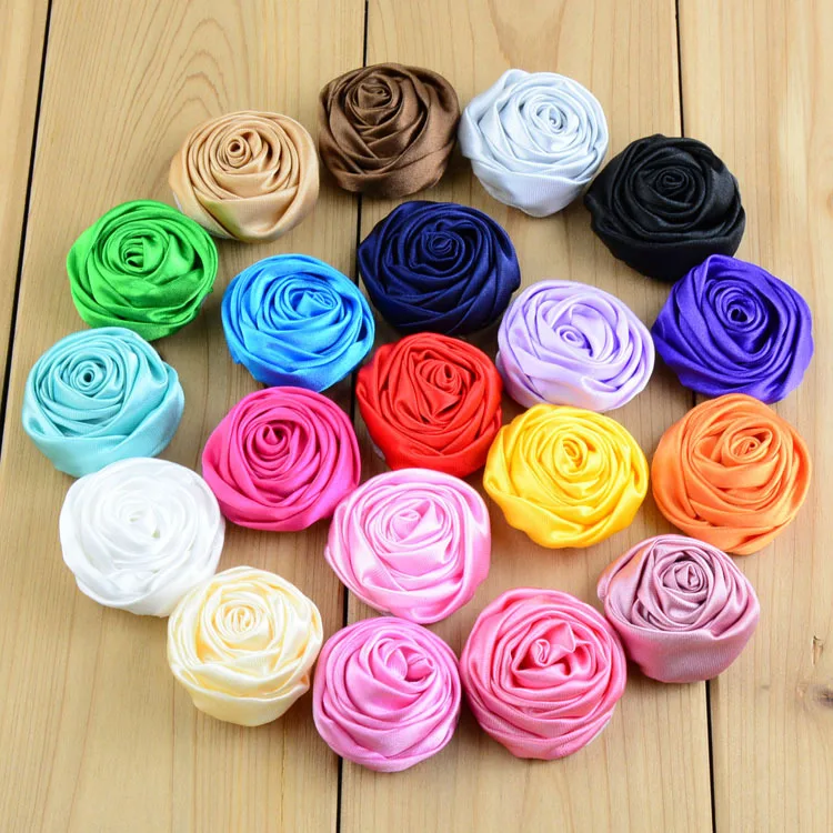 

100 pcs/lot , Rolled Rosettes , satin rose Flowers for DIY Headband, Shoes and garment accessories