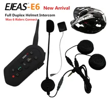 1PCS E6 Wireless Full Duplex Helmet Intercom BT Interphone 1200M Motorcycle Bluetooth Helmets Headset Walkie Talkie for 6 Riders