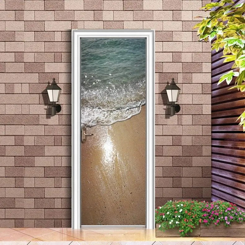 

2Pcs/set Sea spray In Sunrise Art Picture Wallpaper Mural Wall Stickers Door Sticker Decals Living Room Home Decoration