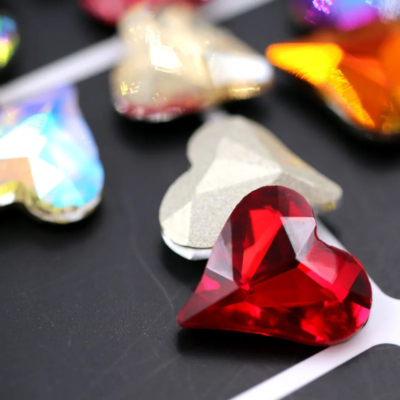 

New AAAA quality pointback glue on rhinestones 20pcs K9 glass crysyal Heart shape Red rhinestones diy clothing Accessories