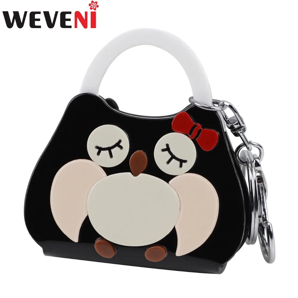 WEVENI Owl Pattern Bag Shape Key Chain Ring For Women Handbag Charm Trendy Acrylic Jewelry Unique Keychain Wholesale | Украшения и
