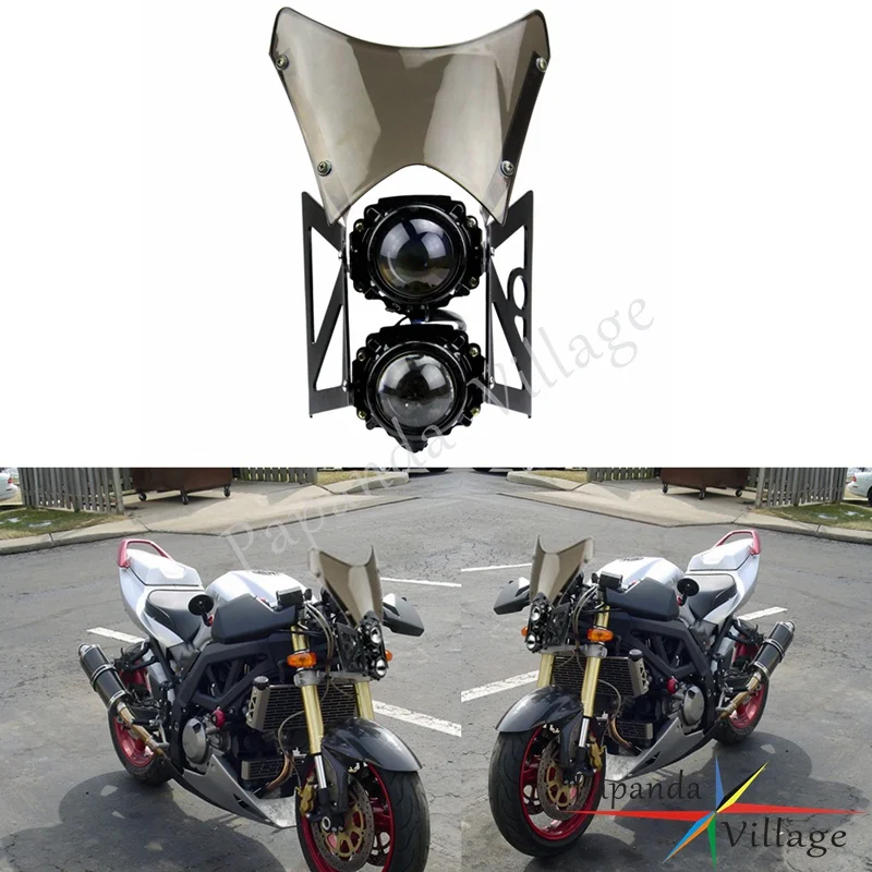 Papanda двойная фара на лобовое стекло мотоцикла с черным кронштейном, светильник для проекта Streetfighter, двойная Спортивная фара