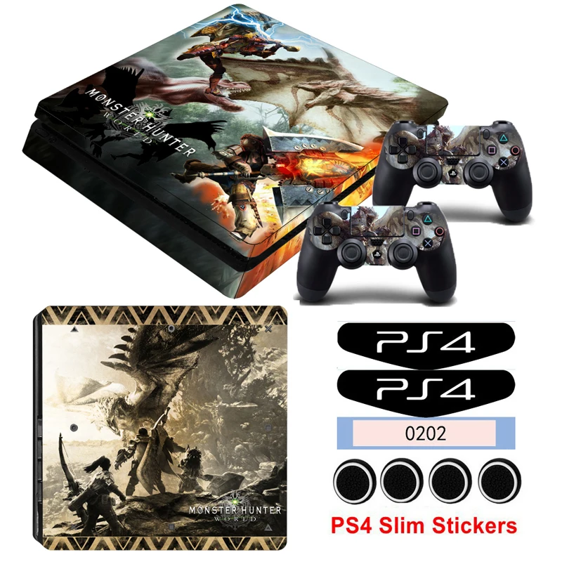Monste Hunter Мир кожи Стикеры чехол для Playstation 4 Slim PS4 тонкий консоль наклейки и наклейки 2 контроллеры
