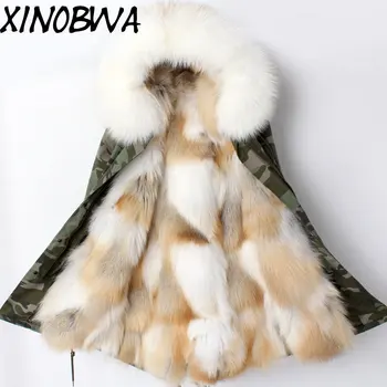 

Winter Women Fashion Thick Warm Big Real Fox Fur Hooded Natural Fox Lining Coats Jackets Female Oversize Best Quality Outwear
