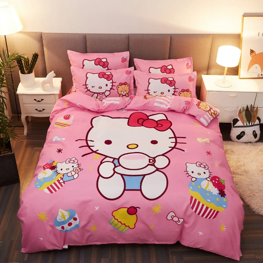 

Home Textile Hello Kitty Bedding Set Children Cotton Bed Linen Cartoon Bedclothes Twin Full Queen Size