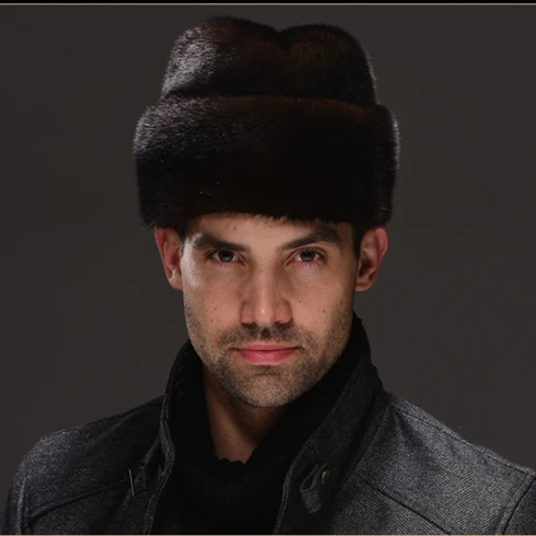 Cheap HM029  Real genuine mink  fur hat  winter Russian men's warm caps whole piece mink fur hats