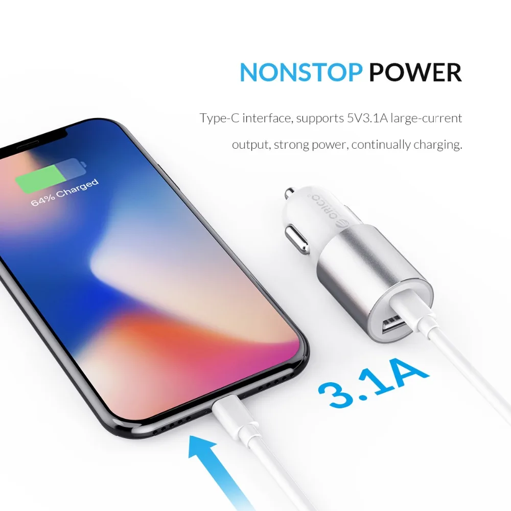 ORICO Dual Output Car Charging Type C Port + USB Charger Car Cigarette Lighter Charger Wide Voltage Mobile Phone Charger (4)