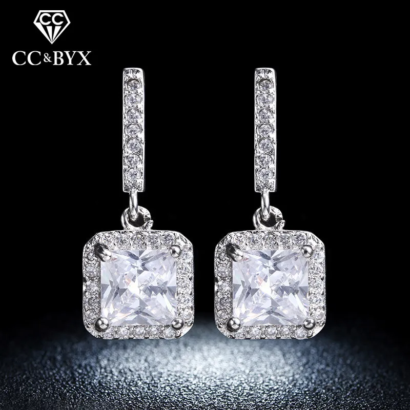 Женские серьги гвоздики из серебра 925 пробы с квадратным фианитом|colorful stud