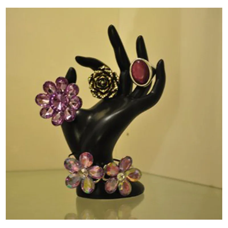  Jewelry Ring Bracelet Necklace Display Holder Stand Hand Design (Black) Showcase