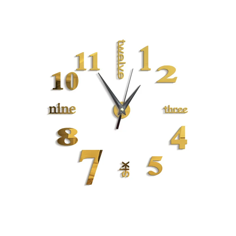Акриловые наклейки кварцевые украшения для дома большие настенные часы современный дизайн 3D DIY большие декоративные настенные часы настенные уникальный подарок - Цвет: Золотой