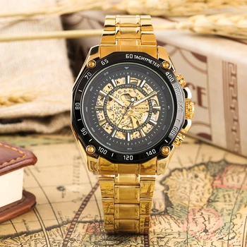 

Men's Luxury Automatic-self-winding Stainless Steel Case Gold Watch Mens Watches Top Brand Luxury Waterproof Relogio Masculino