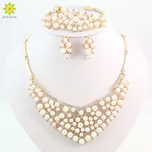 Изысканные наборы ювелирных изделий из искусственного жемчуга Африканское ожерелье из бусин серьги хрустальные свадебные золотистого цвета, Свадебный аксессуары
