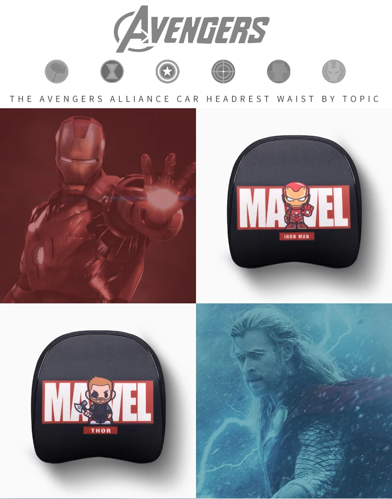 new marvel headrest car neck pillow avengers iron man captain america spider man thanos pillow for cars seat auto accessories