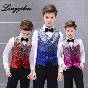 

High quality 2019 children's color gradient sequins vest boy stage host recited piano performance vest vest catwalk suit
