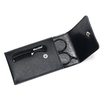 

Hot Sale Black Beard Shaping Stainless Steel Thumb Scissors Clippers Square Leather Bag Brush Set